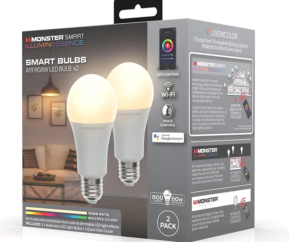 Ampoule Connectée<2 Ampoules LED Multicolore Monster Culot A19/E27 12 Possibilités de Couleurs avec Télécommande