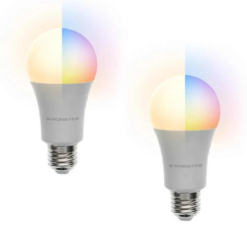 Ampoule Connectée<2 Ampoules LED Multicolore Monster Culot A19/E27 12 Possibilités de Couleurs avec Télécommande