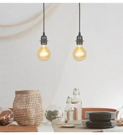 Autres Plafonnier<2 lampes suspension design en métal noir E27 compatible LED