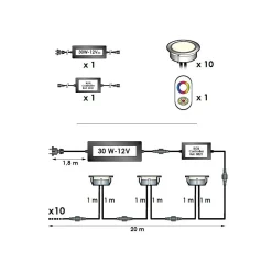Decklinea Spot À Encastrer Et À Piquer Extérieur<10 Spots LED à Encastrer - RGB - Telecommande + Transformateur 30W - SOFIA - Plug & Play - Dimmable