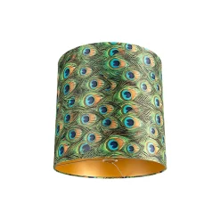 Clearance Qazqa Abat-jour en velours motif paon 40/40/40 avec intérieur doré