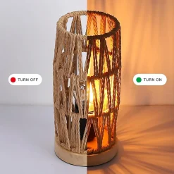 Alpinaluz Lampe De Bureau<Lampe de Table Décorative en Rotin Naturel Design Bohème Vintage avec Base en Bois, Douille E27