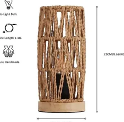 Alpinaluz Lampe De Bureau<Lampe de Table Décorative en Rotin Naturel Design Bohème Vintage avec Base en Bois, Douille E27