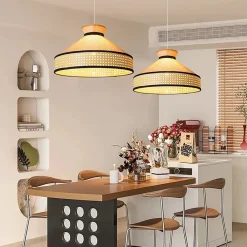 Alpinaluz Suspension Et Lustre<Suspension en rotin Style Bohème Naturel, Tressée à la Main, Douille E27 pour Salon ou Salle à Manger