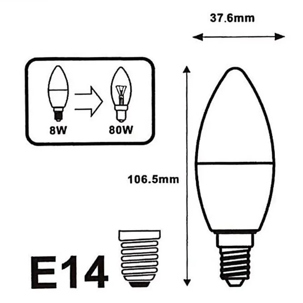 Best Silumen Ampoule E14 LED 8W 220V C37 180 (Pack de 10) - Blanc Chaud 2300k - 3500k -