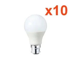 Silamp Ampoule LED B22 9W 220V A60 180 degrés (Pack de 10) - Blanc Chaud 2300K - 3500K -