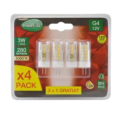 Miidex Lighting Ampoule Basse Consommation, Grade A|Ampoule G4<Ampoule LED G4 3W 4000K Blanc Neutre Blister x4 280lm Miidex