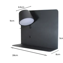 Alpinaluz Applique Murale Intérieure<Applique LED en Aluminium Noir Orientable de 6W 2800K avec Interrupteur Base de Charge Grande et Port USB.