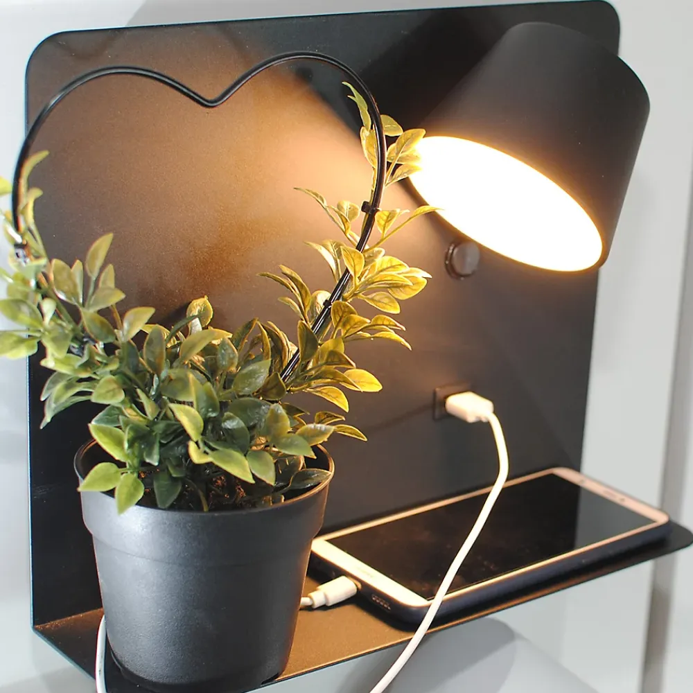 Alpinaluz Applique Murale Intérieure<Applique LED en Aluminium Noir Orientable de 6W 2800K avec Interrupteur Base de Charge Grande et Port USB.