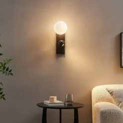 Best Kosilum Applique LED noire double éclairage liseuse et verre blanc - Avelysa