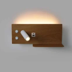 Alpinaluz Applique Pour Salon|Applique Murale Pour Cuisine<Applique mural 7W spot orientable 3W avec port USB et Type C interrupteurs lumière 2700K spot gauche en métal effet bois