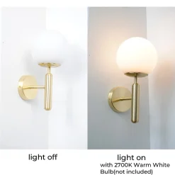 Alpinaluz Applique Murale Intérieure<Applique murale avec globe en verre opalin et support doré douille E27 idéale pour chambre salon et couloir.