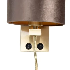 Best Qazqa Applique murale bronze avec abat-jour en velours marron 18 cm - Brescia