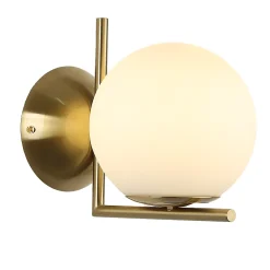 Alpinaluz Applique Murale ESFERA avec Globe en Verre Opale E27 G45 Diffuseur en Verre Soufflé et Structure en Acier Doré.