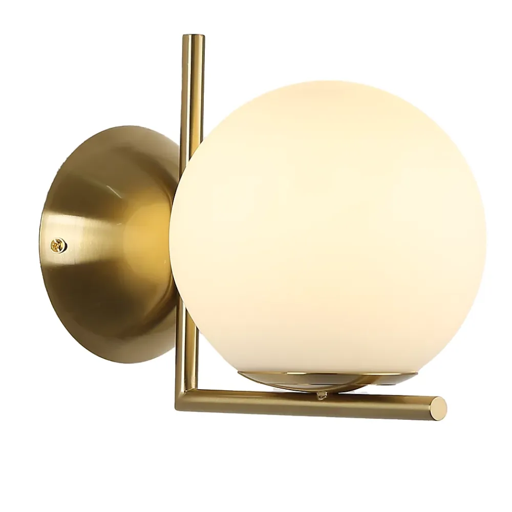 Alpinaluz Applique Murale ESFERA avec Globe en Verre Opale E27 G45 Diffuseur en Verre Soufflé et Structure en Acier Doré.