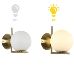 Alpinaluz Applique Murale ESFERA avec Globe en Verre Opale E27 G45 Diffuseur en Verre Soufflé et Structure en Acier Doré.