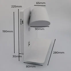 Alpinaluz Applique Murale Intérieure<Applique murale orientable LED 6W avec USB et Type-C, CCT 2700,4000,6000K, interrupteur et plateau, métal blanc, spot gauche