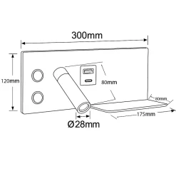 Alpinaluz Applique Murale Intérieure<Applique murale 7W spot orientable 3W avec port USB et Type C interrupteurs lumière 2700K spot gauche en métal blanc.