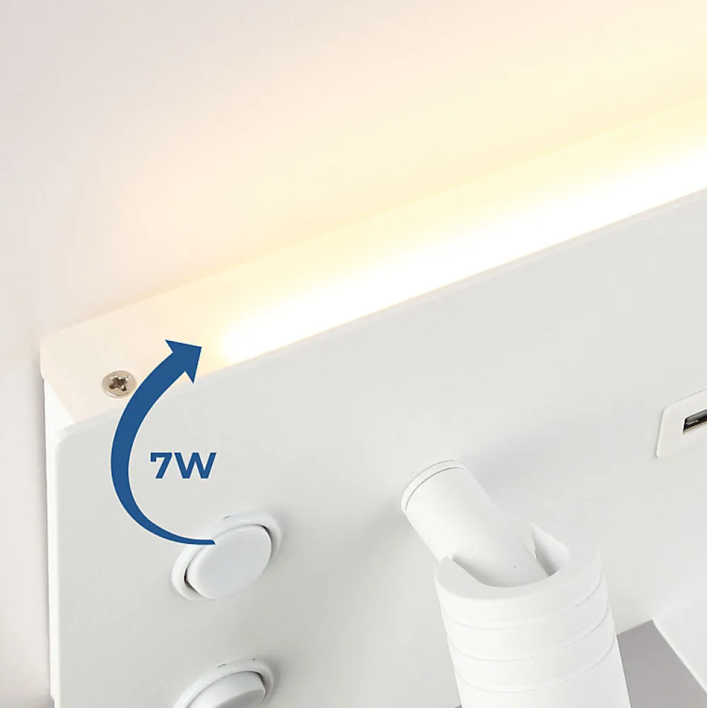 Alpinaluz Applique Murale Intérieure<Applique murale 7W spot orientable 3W avec port USB et Type C interrupteurs lumière 2700K spot gauche en métal blanc.