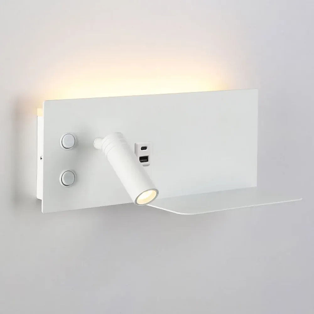 Alpinaluz Applique Murale Intérieure<Applique murale 7W spot orientable 3W avec port USB et Type C interrupteurs lumière 2700K spot gauche en métal blanc.