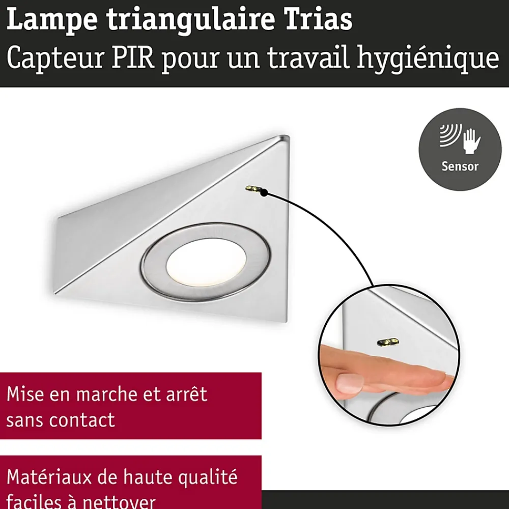 Clearance Paulmann Éclairage sous-meubles LED Trias Détecteur de proximité Kit de 3 3x2,7W 135x132mm 3x185lm 230/12V Acier brossé