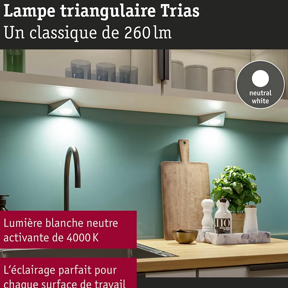 Clearance Paulmann Éclairage sous-meubles LED Trias Détecteur de proximité Kit de 3 3x2,7W 135x132mm 3x185lm 230/12V Acier brossé