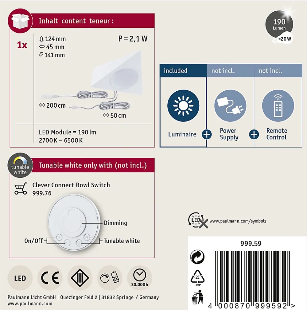 Hot Paulmann Clever Connect Spot LED Trigo Tunable White 2,1W Blanc dépoli