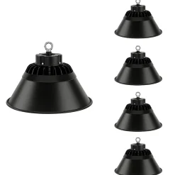 Silamp Suspension Pour Salle À Manger|Suspension Pour Chambre<Cloche LED Industrielle 150W 120 degrés NOIR (Pack de 5) - Blanc Froid 6000K - 8000K -