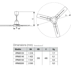 Vortice Ventilateur De Plafond<Déstratificateur à pâles en inox 160cm - - VPNHDI160
