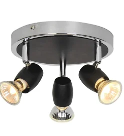 Autres Plafonnier Pour Chambre|Plafonnier Pour Cuisine<Eclairage plafond Alliage 3 ampoules métal noir chromé compatible LED