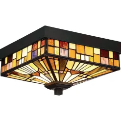 Elstead Lighting Plafonnier Extérieur<Elstead Inglenook Outdoor - Plafonnier extérieur à 2 ampoules Tiffany - Fini bronze, E27