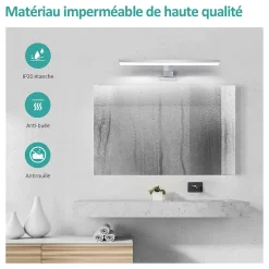 Clearance EMKE Applique murale LED pour salle de bain, 40 x 15 cm, 6000 K, blanc, 3 méthodes d'installation