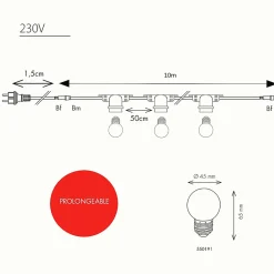 3M France Guirlande guinguette Festival E27 - 10m prolongeable - Chromex