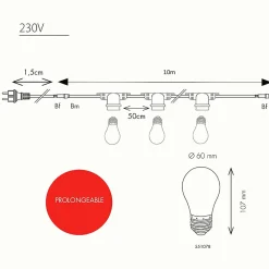 3M France Guirlande guinguette Festival E27 - 10m prolongeable - Chromex