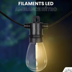 Best Skylantern Guirlande Guinguette IP65 LED 15M 15 Bulbes Filament Allongé Dimmables Avec Télécommande