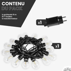 Best Skylantern Guirlande Guinguette IP65 LED 15M 15 Bulbes Filament Allongé Dimmables Avec Télécommande