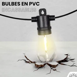 Best Skylantern Guirlande Guinguette IP65 LED 15M 15 Bulbes Filament Allongé Dimmables Avec Télécommande