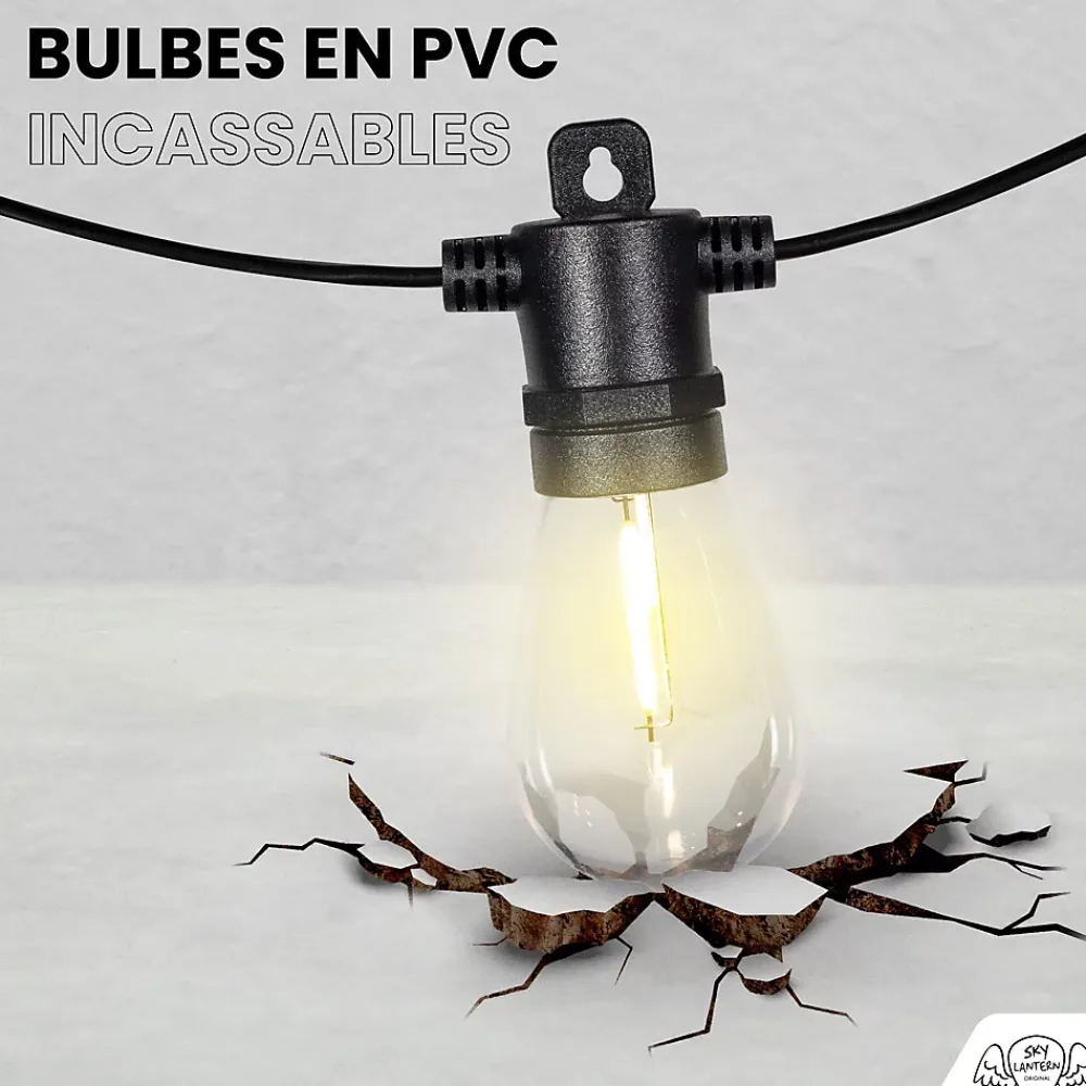 Best Skylantern Guirlande Guinguette IP65 LED 15M 15 Bulbes Filament Allongé Dimmables Avec Télécommande
