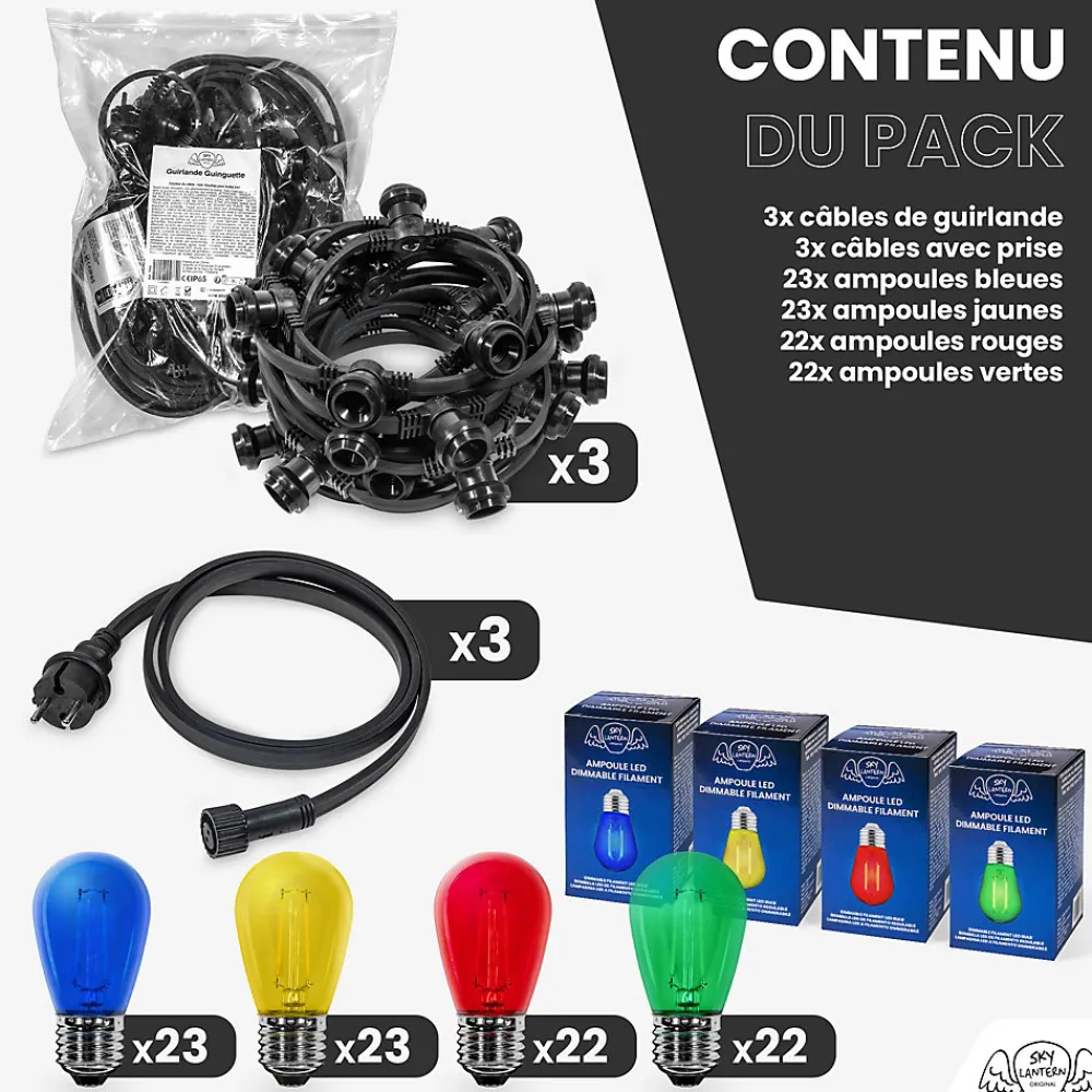 Clearance Skylantern Guirlande Guinguette 30M Filament Multicolore LED 90 Bulbes