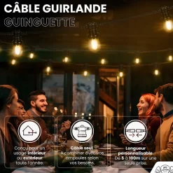 Best Skylantern Guirlande Guinguette Noire IP65 50M 150 Douilles pour Ampoules E27