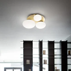 Best Ideal Lux NINFEA Plafonnier rond à 3 lumières DecoratiGlass Laiton