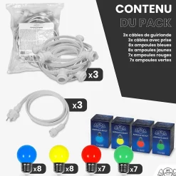 Skylantern Kit Guirlande Guinguette 30m IP 65 Multicolore Cable Blanc
