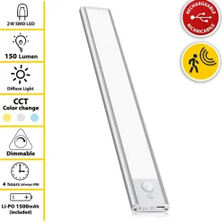 Discount Velamp LACTEA XL : Lampe LED rechargeable sous meuble 40 cm, 150 lumens, avec CCT. Argent