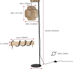 Alpinaluz Lampadaire Intérieur<Lampadaire ANJA en bois et osier avec abat-jour en bambou interrupteur au pied et design moderne pour salon ou cuisine
