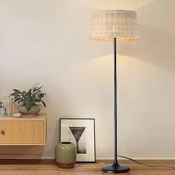 Alpinaluz Lampadaire Intérieur<Lampadaire Serena en Bambou Naturel Tressé à la Main avec Interrupteur de Câble et Douille E27 pour Salon et Chambre