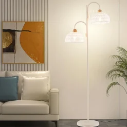Best Giantex Lampadaire sur Pied Salon 155cm,Abat-Jour Tissés en Corde,en Métal avec Interrupteur au Pied,pour Chambre,Bureau,Blanc(Classe B)
