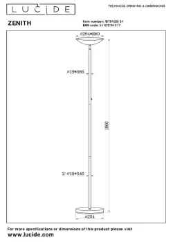 Best Lucide Lampadaire ZENITH en métal avec LED intégré - Blanc -