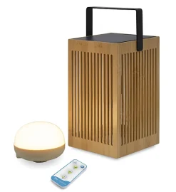 Best Newgarden Lampe à poser solaire en bambou Okinawa rechargeable, dimmable IP54 H.31cm
