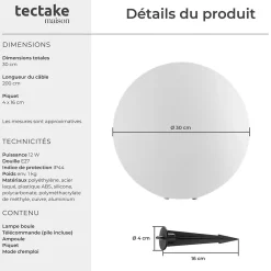 Tectake Panneau Led<Lampe boule avec éclairage LED 12 W avec télécommande et ampoule