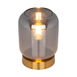 Sale Näve Lampe de table en verre 'ALESSIO', hauteur 17 cm, D: 12 cm, métal doré, verre fumé, E14